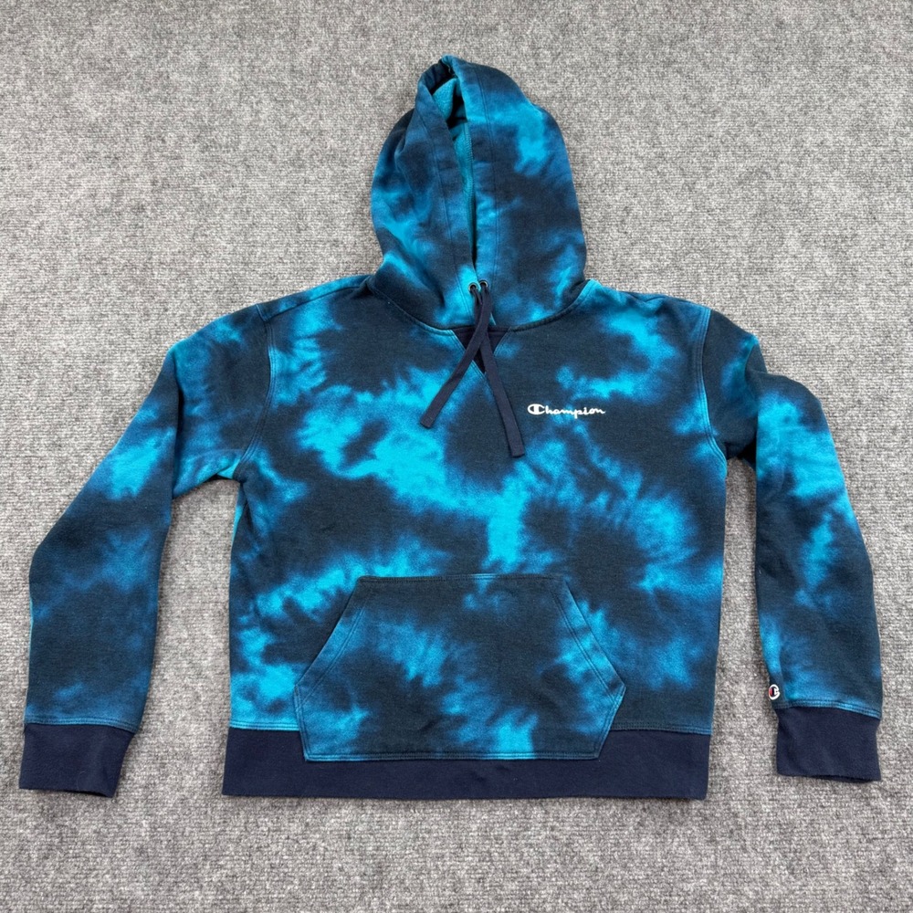 Champion Tie Dye Hoodie Size Small Long Sleeve Crop‎ Sweatshirt Blue Black Kids